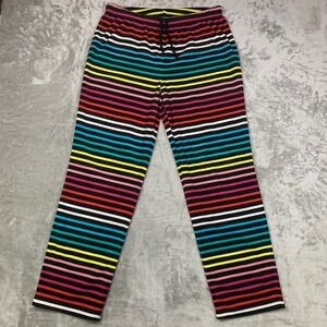 Primary Womens Fleece Pajama Pants Medium Rainbow Striped Multi Color Drawstring